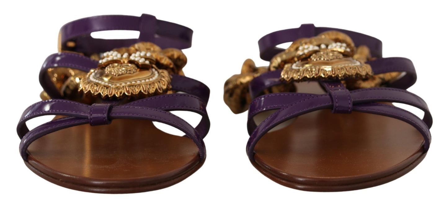 Dolce &amp; Gabbana Purple Leather Devotion Flats Sandals Shoes