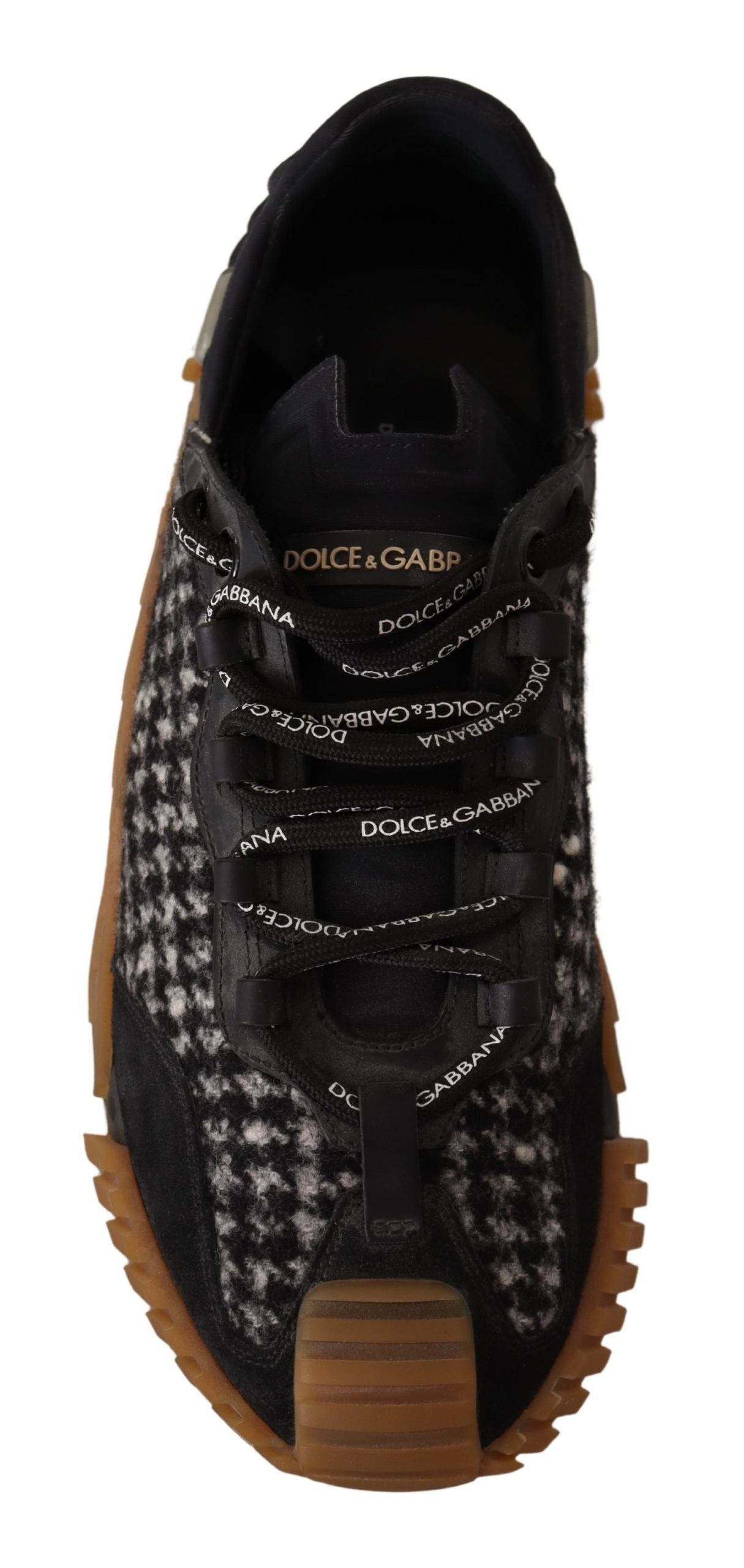 Dolce &amp; Gabbana Black White Fabric Lace Up NS1 Sneakers