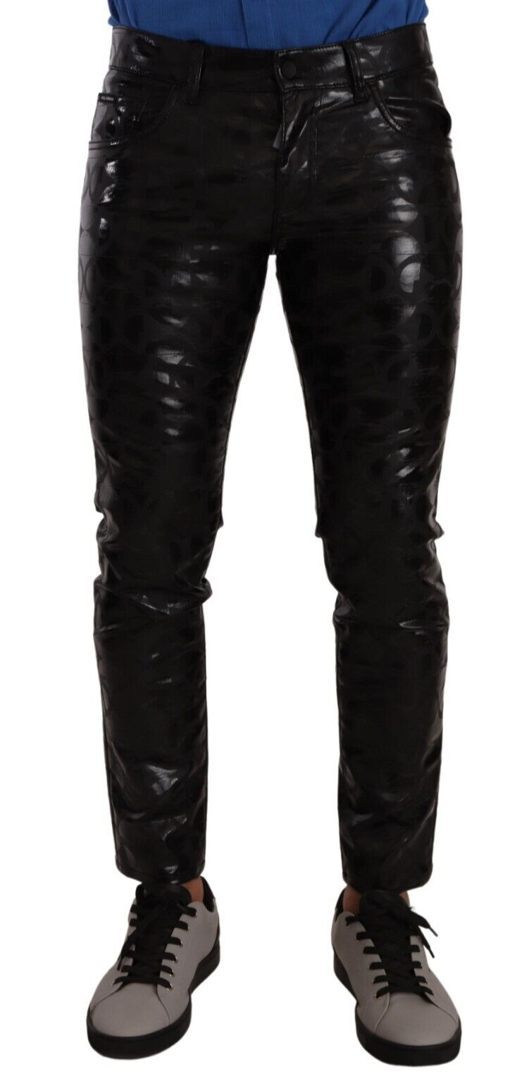 Dolce &amp; Gabbana Black Logo Cotton Stretch Skinny Pants