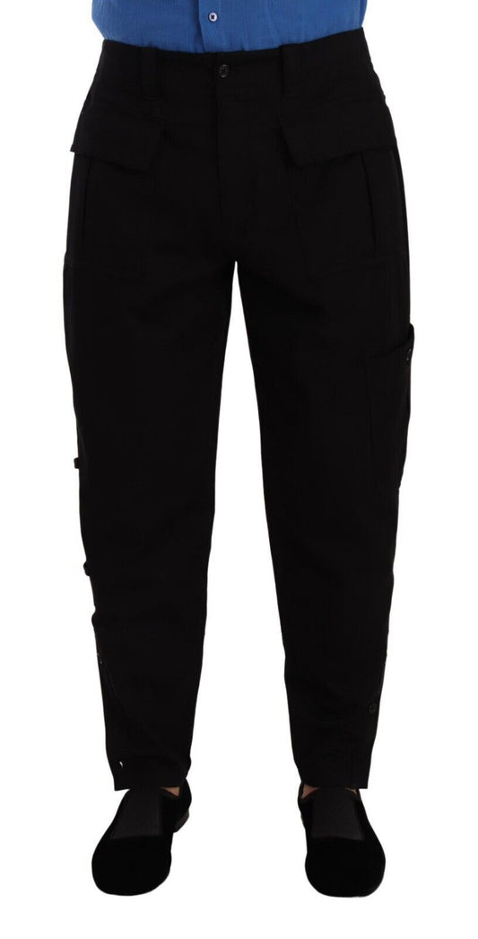 Dolce &amp; Gabbana Black Cotton Stretch Tapered Cargo Pants