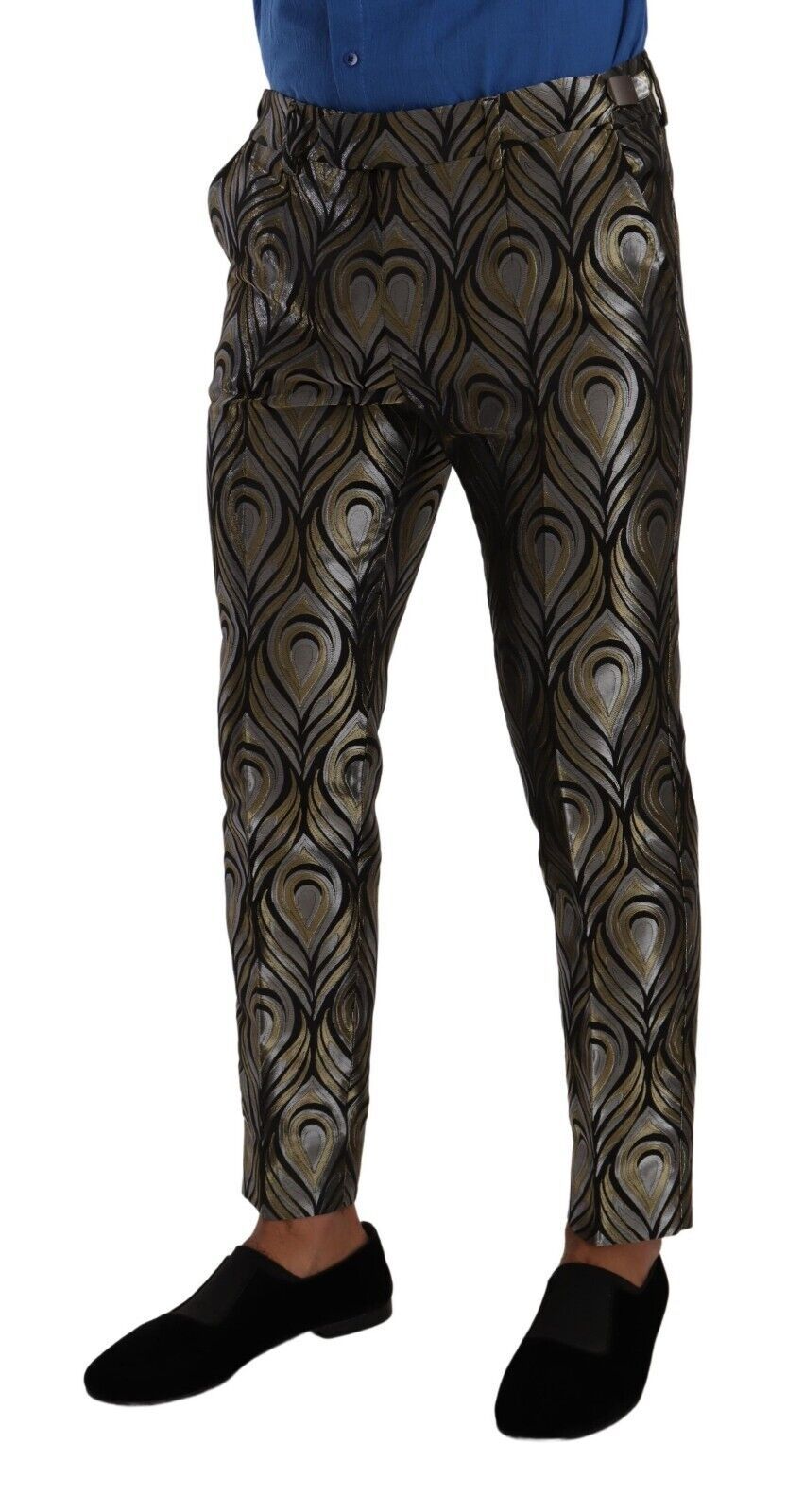 Dolce &amp; Gabbana Silver Gold Jacquard Men Trouser Dress Pants