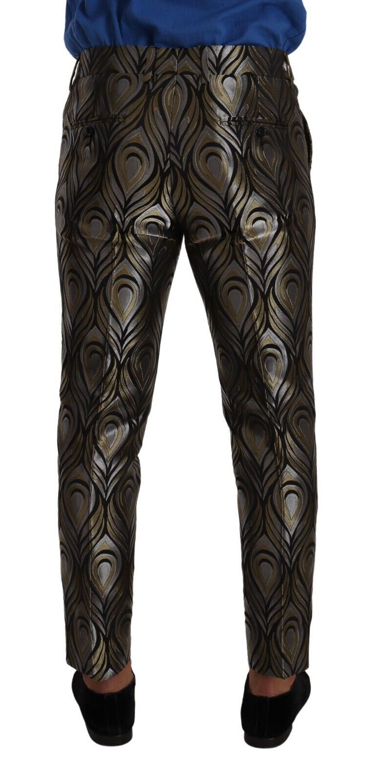 Dolce &amp; Gabbana Silver Gold Jacquard Men Trouser Dress Pants