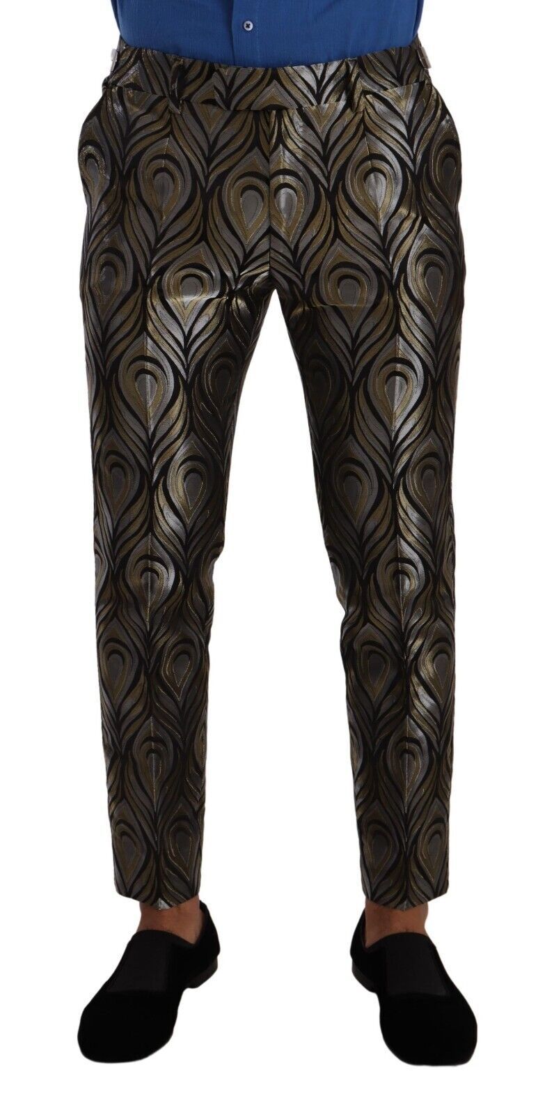 Dolce &amp; Gabbana Silver Gold Jacquard Men Trouser Dress Pants