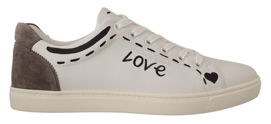 Dolce &amp; Gabbana White Leather Gray LOVE Casual Sneakers Shoes