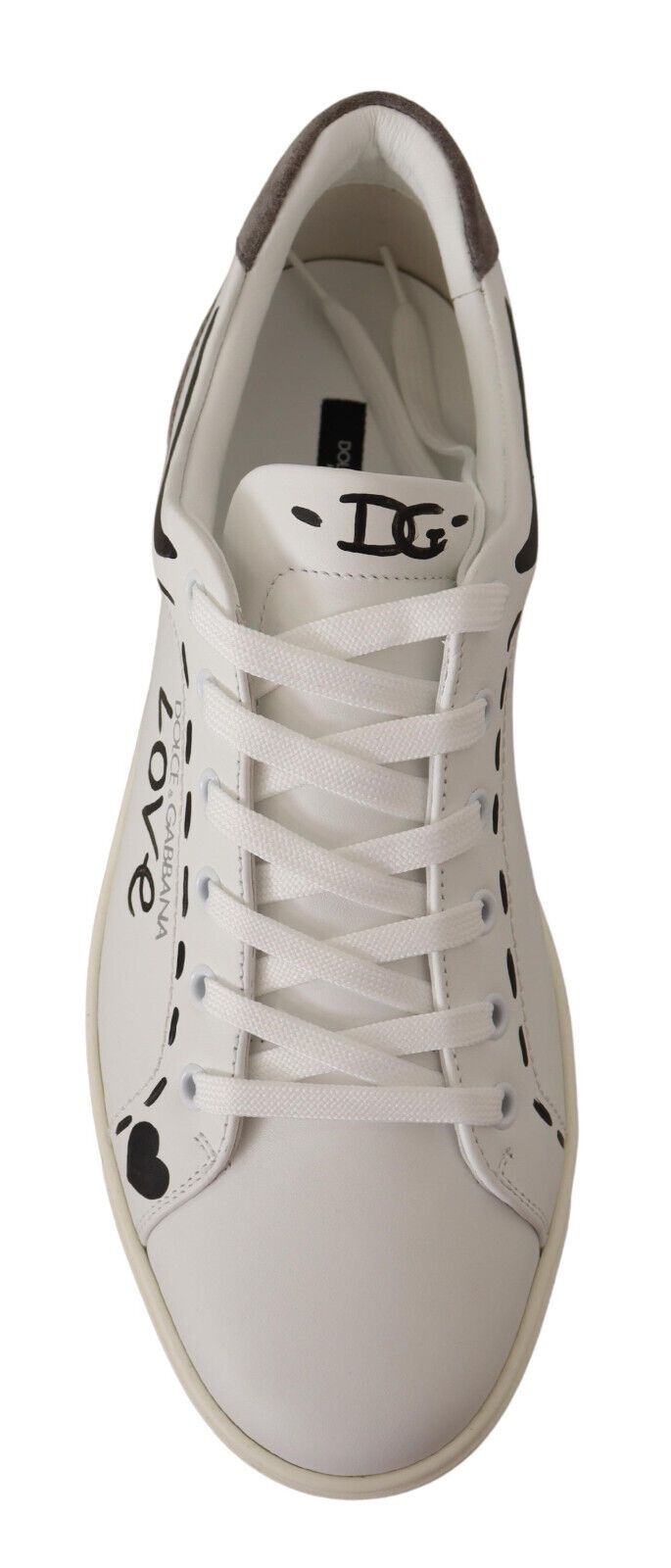 Dolce &amp; Gabbana White Leather Gray LOVE Casual Sneakers Shoes