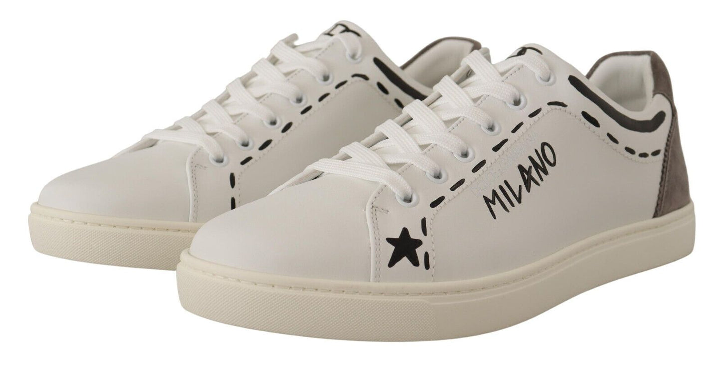 Dolce &amp; Gabbana White Leather Gray LOVE Casual Sneakers Shoes