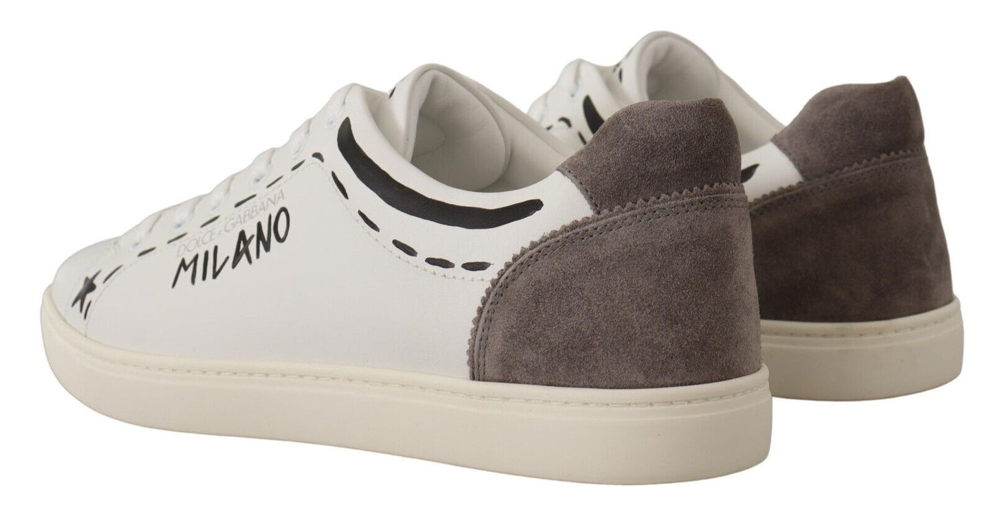 Dolce &amp; Gabbana White Leather Gray LOVE Casual Sneakers Shoes