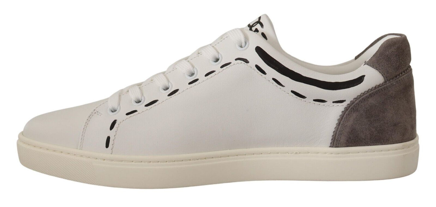 Dolce &amp; Gabbana White Leather Gray LOVE Casual Sneakers Shoes