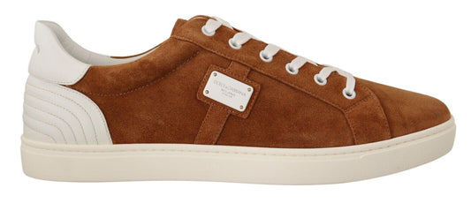 Dolce &amp; Gabbana Brown Suede Leather Low Tops Sneakers Shoes