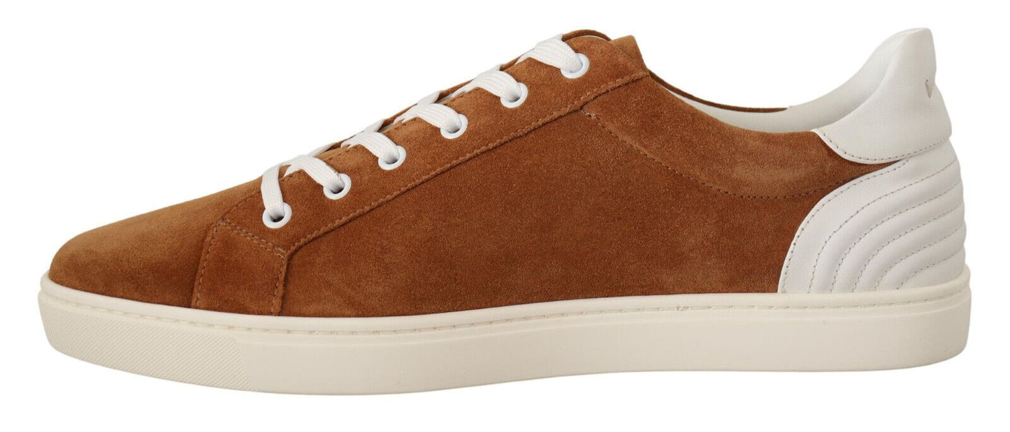 Dolce &amp; Gabbana Brown Suede Leather Low Tops Sneakers Shoes