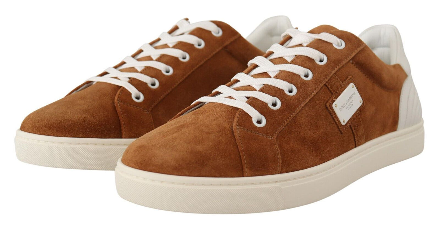 Dolce &amp; Gabbana Brown Suede Leather Low Tops Sneakers Shoes