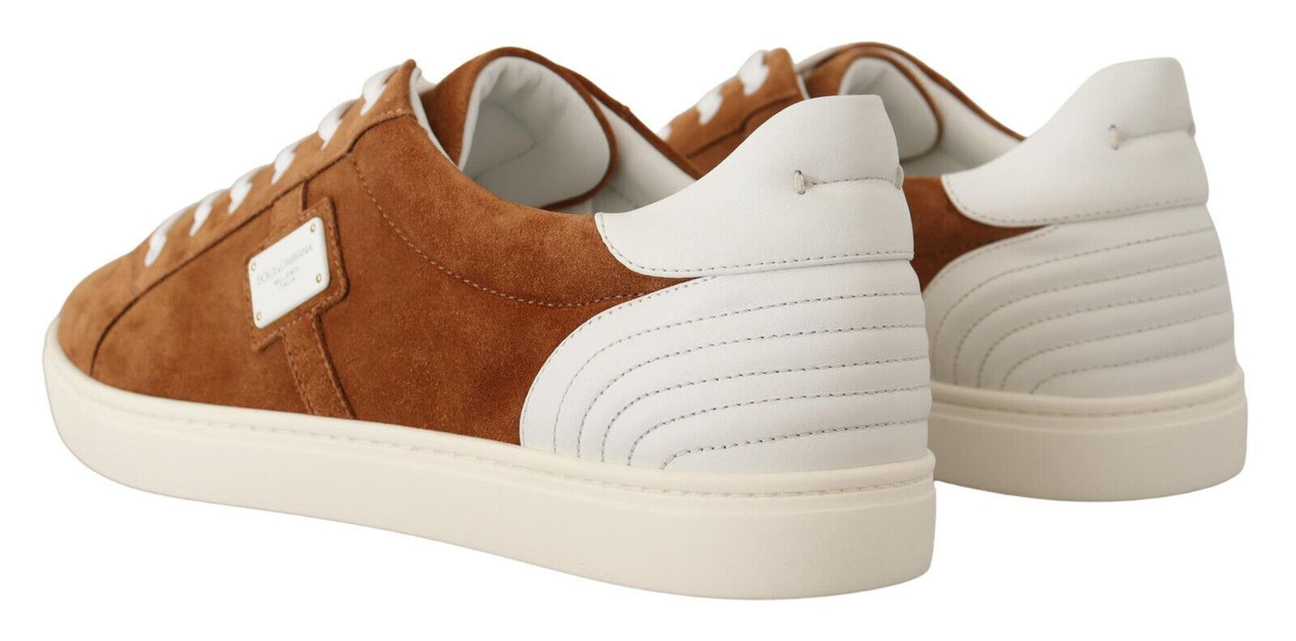 Dolce &amp; Gabbana Brown Suede Leather Low Tops Sneakers Shoes