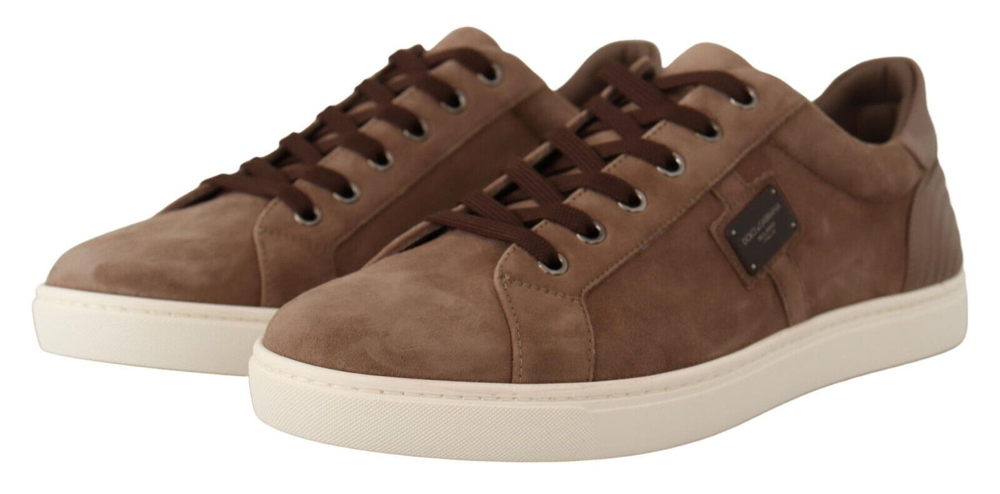 Dolce &amp; Gabbana Brown Suede Leather Sneakers Shoes