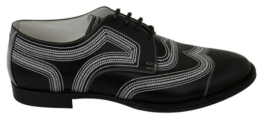 Dolce &amp; Gabbana Black Leather Derby Formal White Lace Shoes