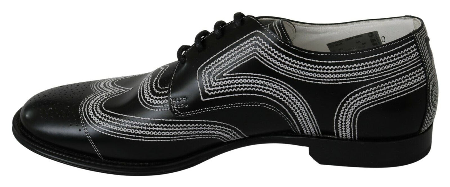 Dolce &amp; Gabbana Black Leather Derby Formal White Lace Shoes