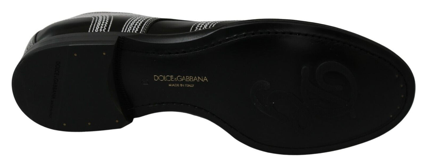 Dolce &amp; Gabbana Black Leather Derby Formal White Lace Shoes