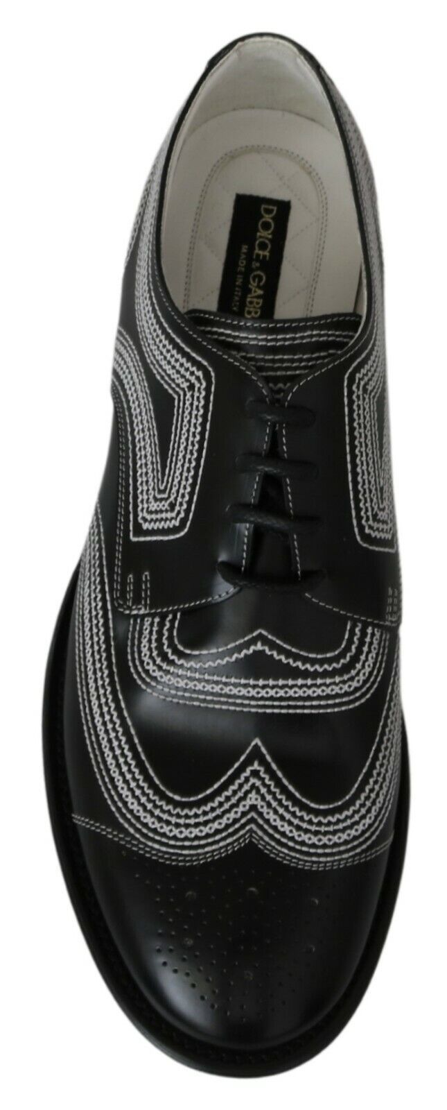 Dolce &amp; Gabbana Black Leather Derby Formal White Lace Shoes