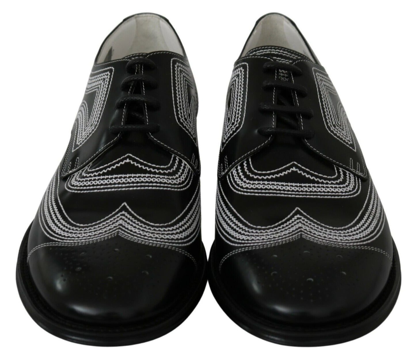 Dolce &amp; Gabbana Black Leather Derby Formal White Lace Shoes