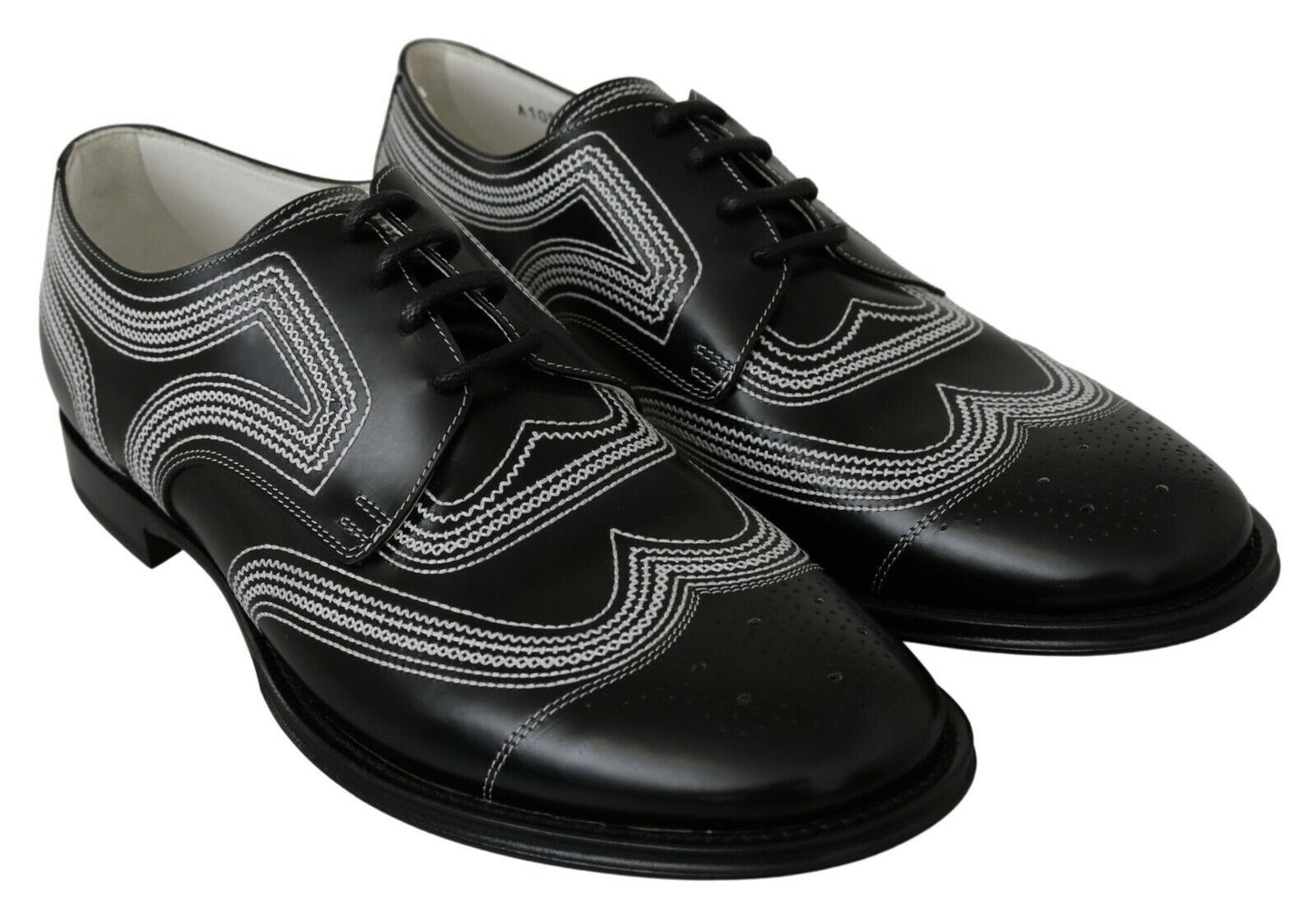 Dolce &amp; Gabbana Black Leather Derby Formal White Lace Shoes