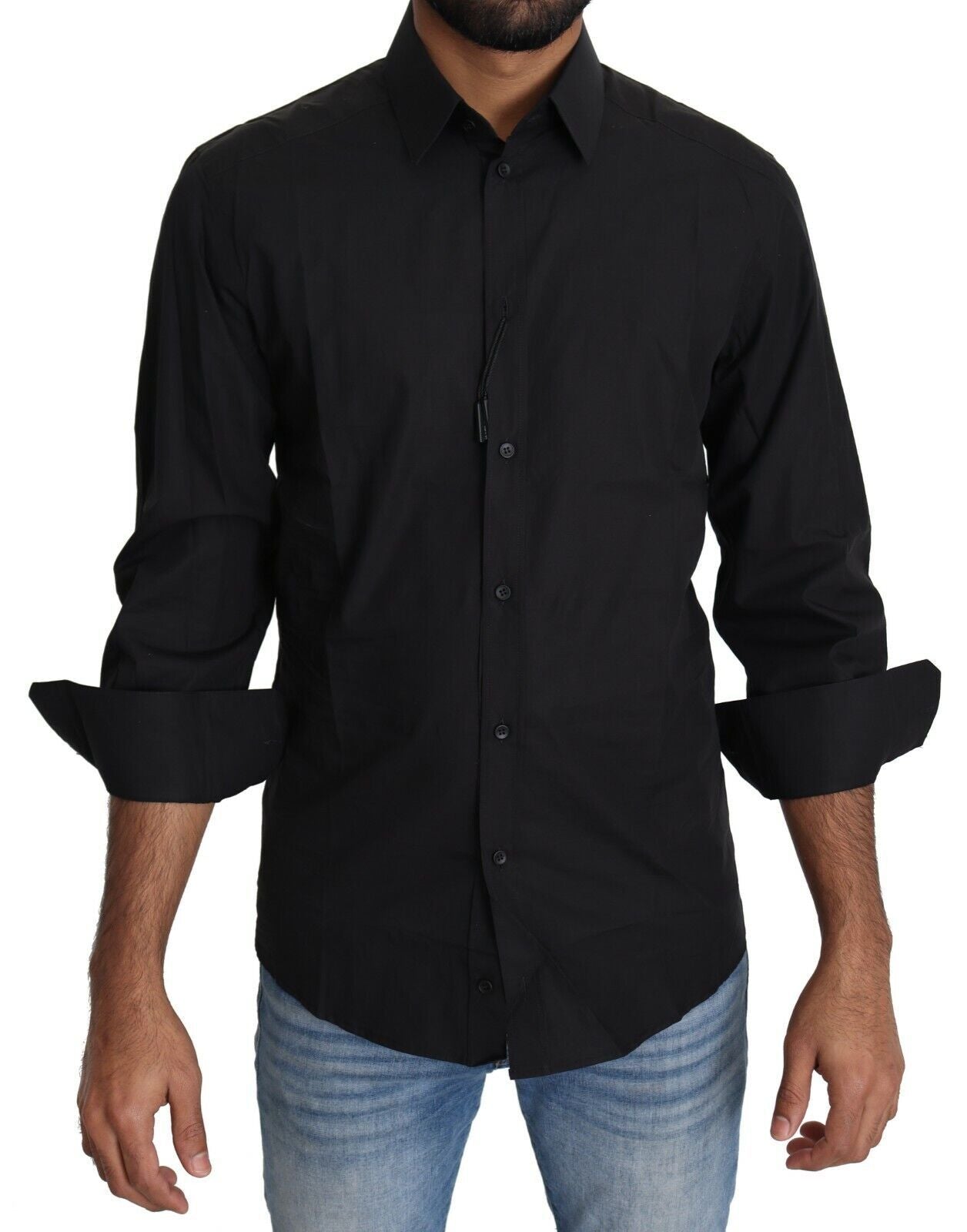 Dolce &amp; Gabbana Black Cotton Formal Dress Men Top Shirt