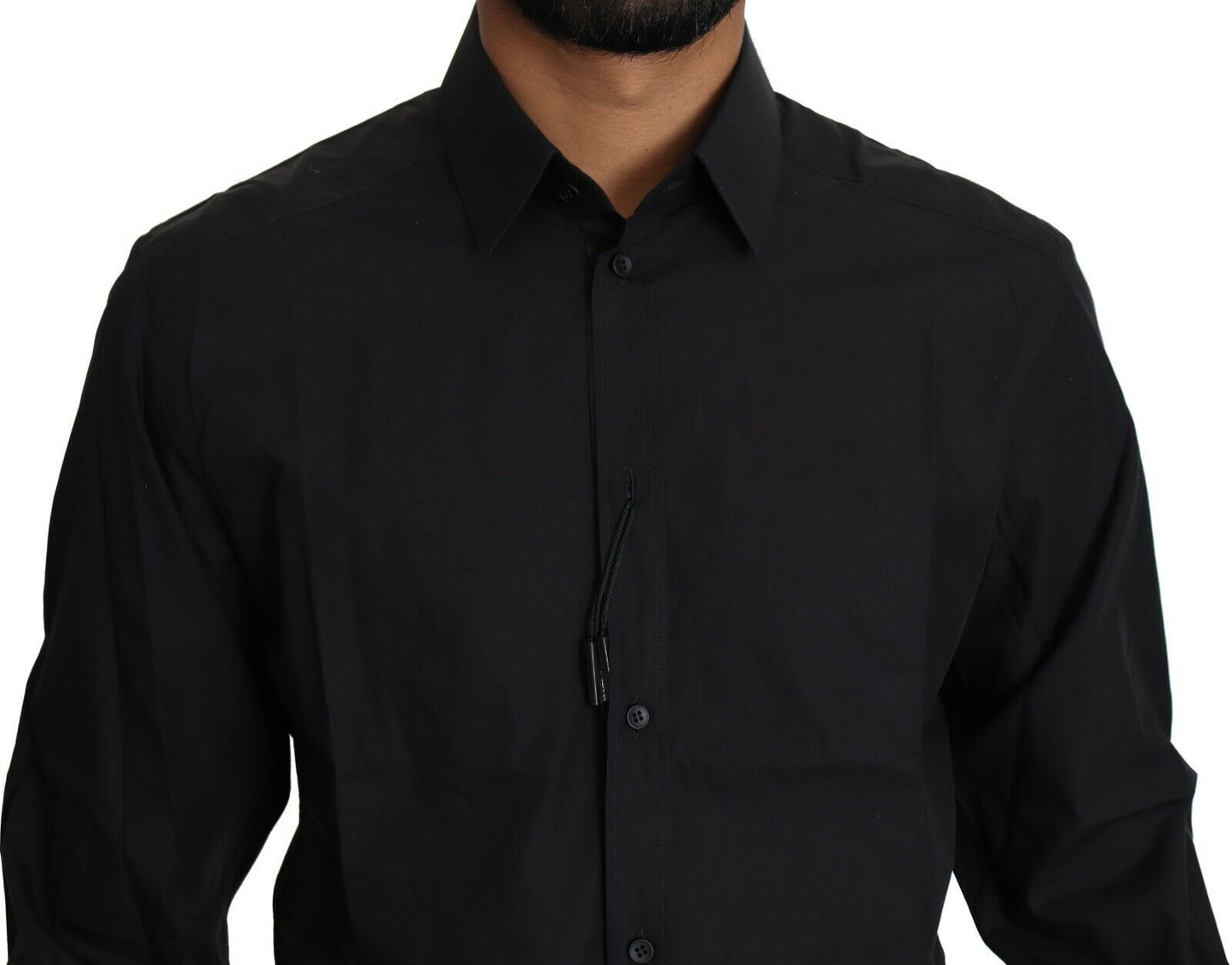 Dolce &amp; Gabbana Black Cotton Formal Dress Men Top Shirt