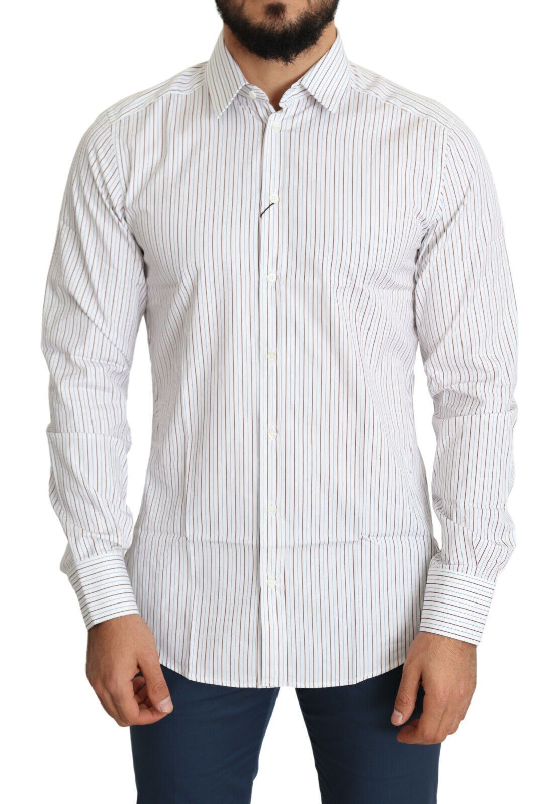 Dolce &amp; Gabbana White Striped Formal MARTINI Shirt