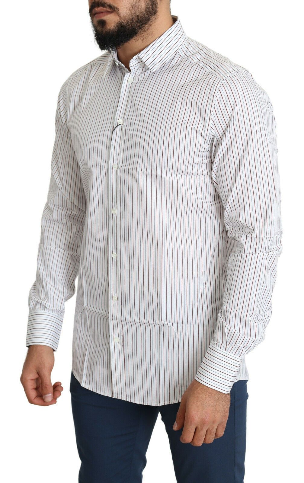 Dolce &amp; Gabbana White Striped Formal MARTINI Shirt