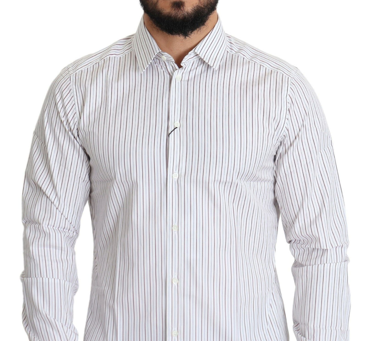 Dolce &amp; Gabbana White Striped Formal MARTINI Shirt