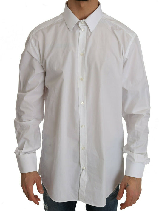 Dolce &amp; Gabbana White 100% Cotton GOLD Slim Dress Shirt