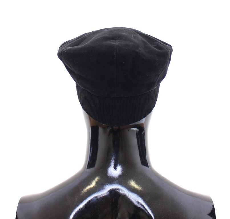 Dolce &amp; Gabbana Schwarze Baumwoll-Logo-Newsboy-Cap-Mütze Cabbie