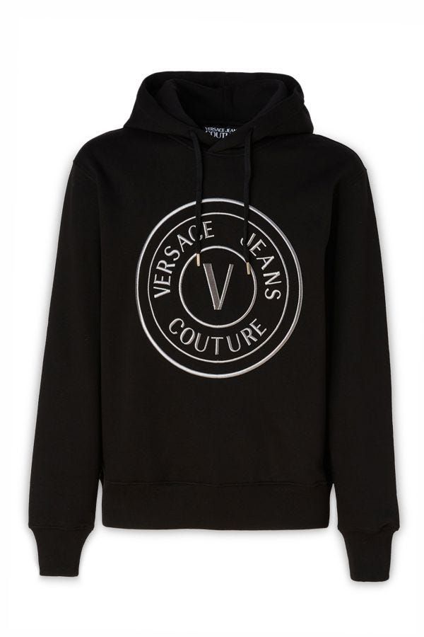 Versace Jeans Black Cotton Mga Detalye ng Logo na Hooded Sweatshirt