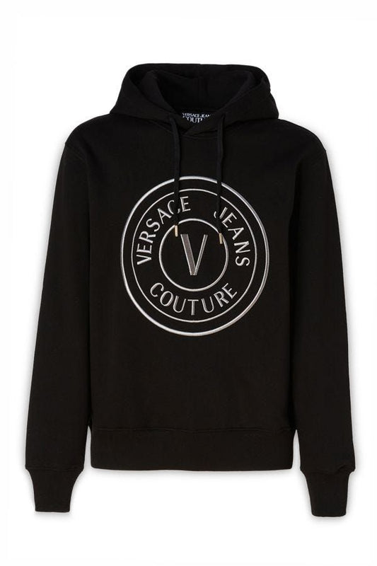 Versace Jeans Kapuzenpullover aus schwarzer Baumwolle mit Logodetails