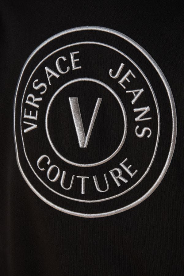 Versace Jeans Black Cotton Mga Detalye ng Logo na Hooded Sweatshirt