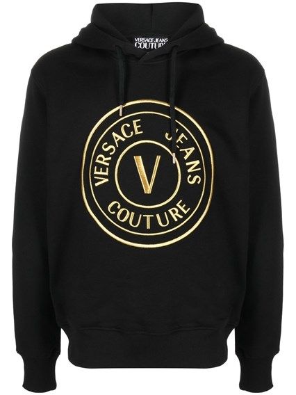 Versace Jeans Black Cotton Mga Detalye ng Logo na Hooded Sweatshirt