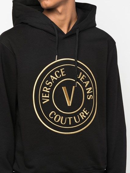 Versace Jeans Black Cotton Mga Detalye ng Logo na Hooded Sweatshirt