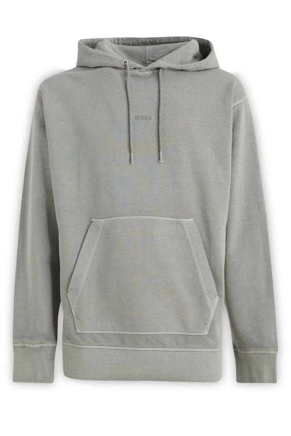 Hugo Boss Graues Baumwoll-Kapuzenpullover mit Logodetails