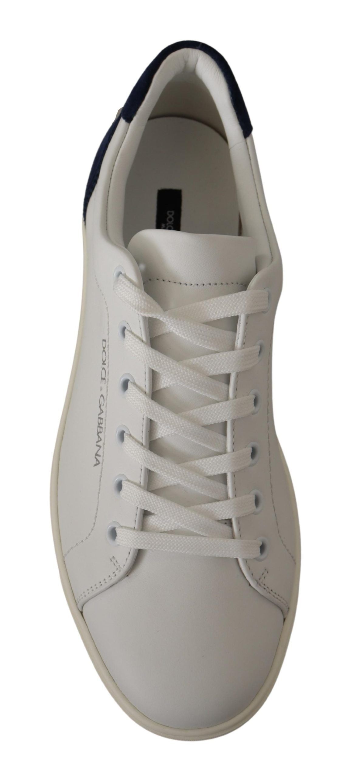 Dolce &amp; Gabbana White Blue Leather Low Top Sneakers