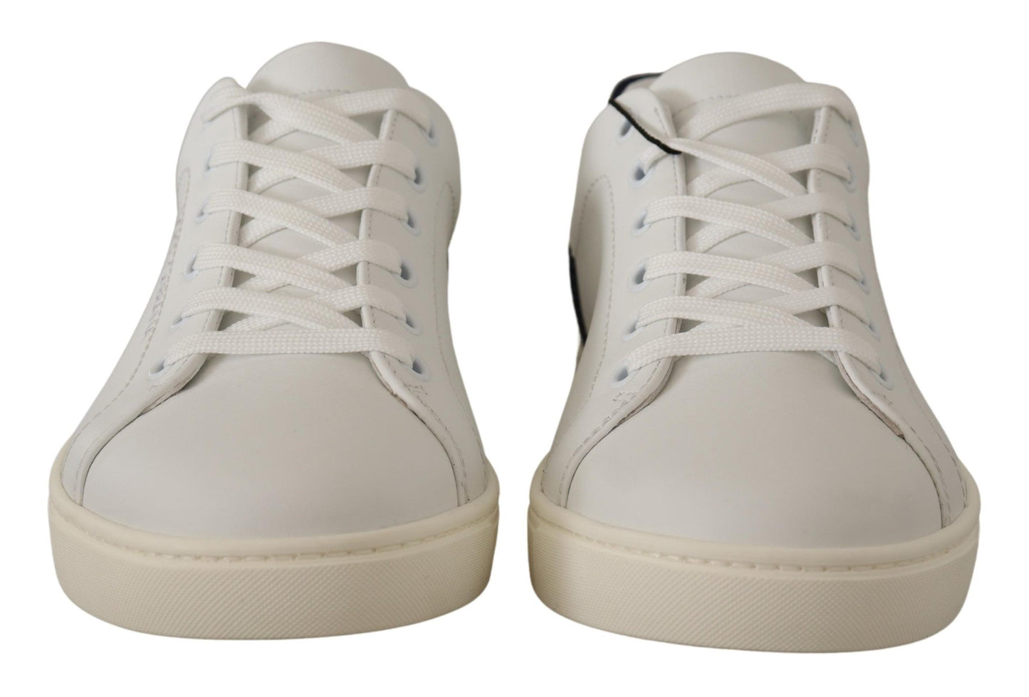 Dolce &amp; Gabbana White Blue Leather Low Top Sneakers