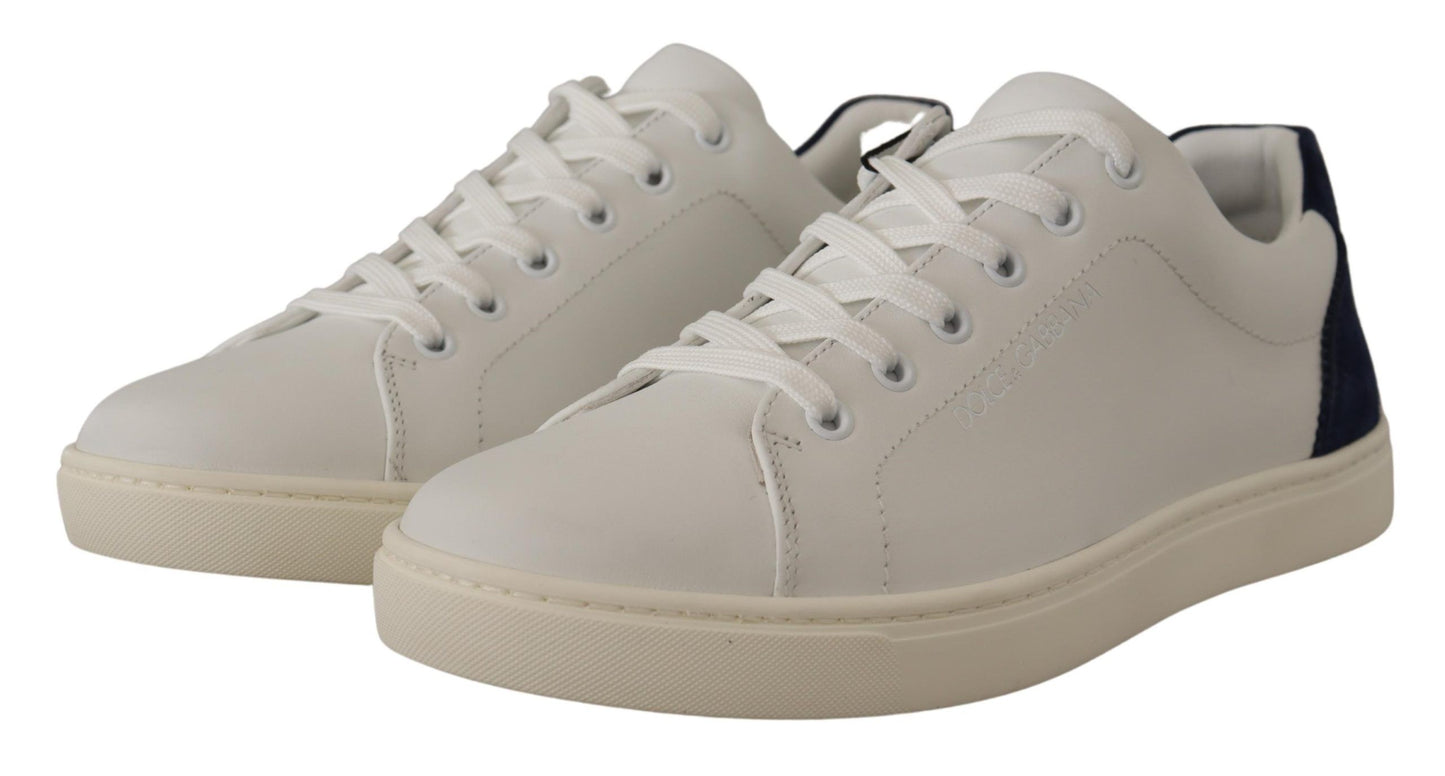 Dolce &amp; Gabbana White Blue Leather Low Top Sneakers