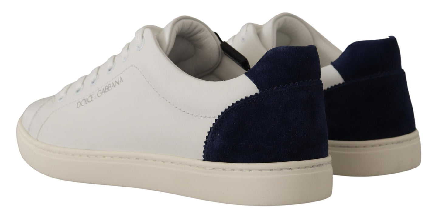 Dolce &amp; Gabbana White Blue Leather Low Top Sneakers