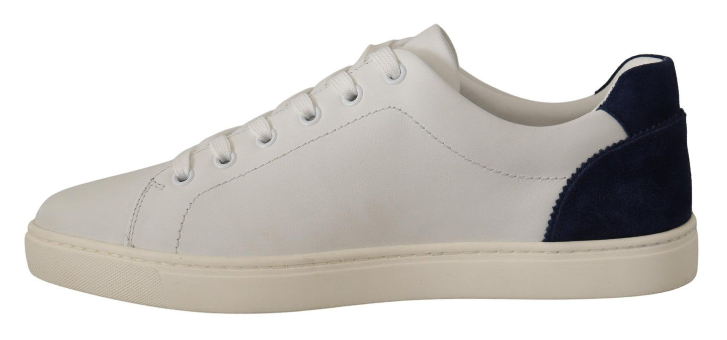 Dolce &amp; Gabbana White Blue Leather Low Top Sneakers