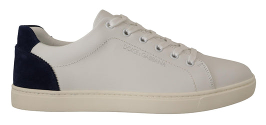 Dolce &amp; Gabbana White Blue Leather Low Top Sneakers