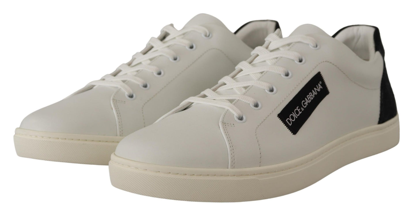 Dolce &amp; Gabbana White Black Leather Low Shoes Sneakers