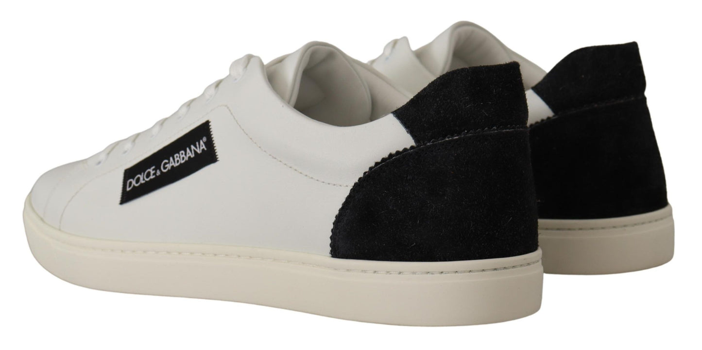 Dolce &amp; Gabbana White Black Leather Low Shoes Sneakers