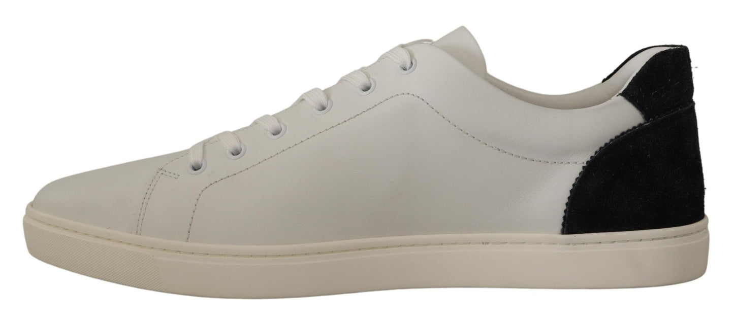 Dolce &amp; Gabbana White Black Leather Low Shoes Sneakers