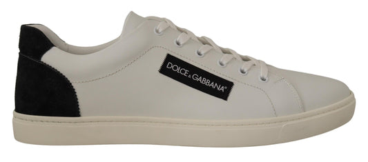 Dolce &amp; Gabbana White Black Leather Low Shoes Sneakers