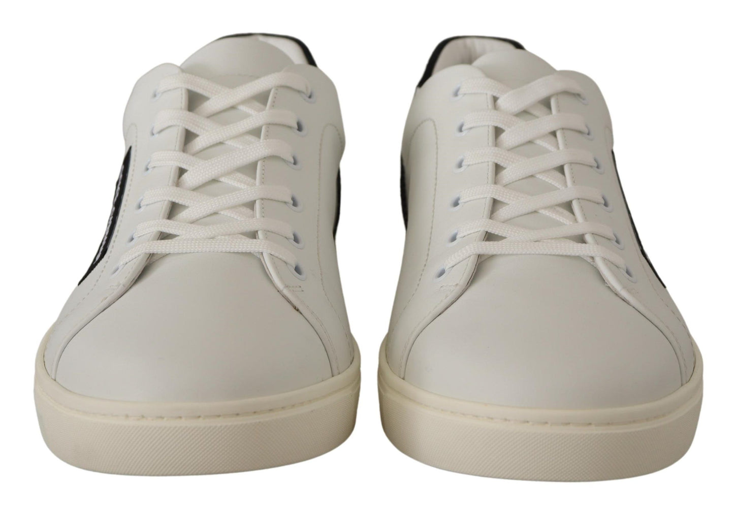 Dolce &amp; Gabbana White Black Leather Low Shoes Sneakers