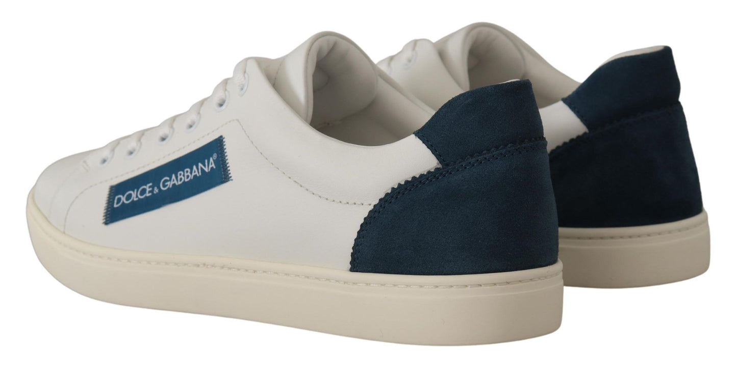 Dolce &amp; Gabbana White Blue Leather Low Top Sneakers