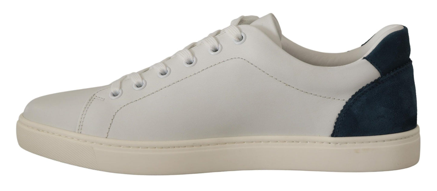 Dolce &amp; Gabbana White Blue Leather Low Top Sneakers