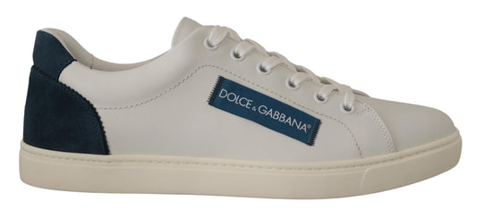 Dolce &amp; Gabbana White Blue Leather Low Top Sneakers